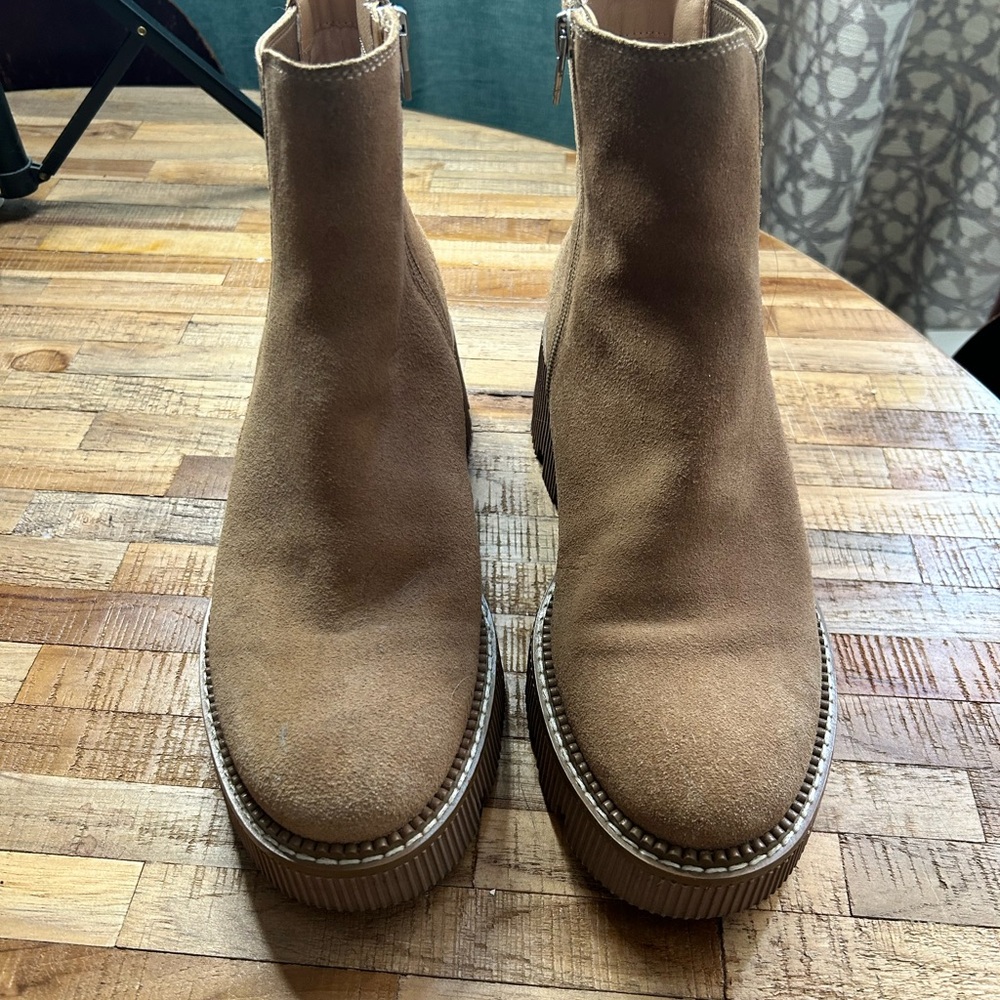 Dolce Vita Tan Suede Platform Ankle Booties